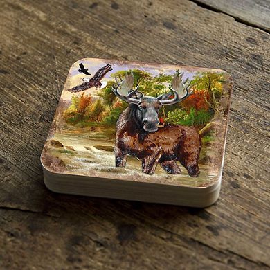 Moose Wooden Cork Coasters Gift Set of 4 by Nature Wonders