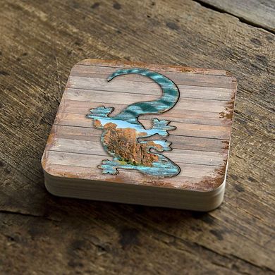 Gecko Wooden Cork Coasters Gift Set of 4 by Nature Wonders