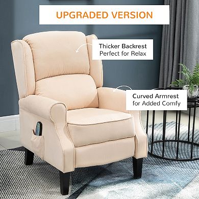 HOMCOM Wingback Heated Vibrating Massage Chair, Accent Sofa Vintage Upholstered Massage Recliner Chair Push-back with Remote Controller, Cream White