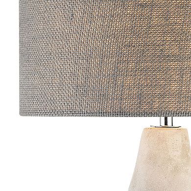 21" White Polished Concrete Body Table Lamp with Gray Tall Burlap Shade