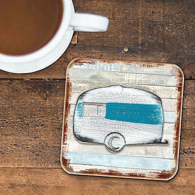 Woodsy Camper Wooden Cork Coasters Gift Set of 4 by Nature Wonders