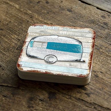 Woodsy Camper Wooden Cork Coasters Gift Set of 4 by Nature Wonders