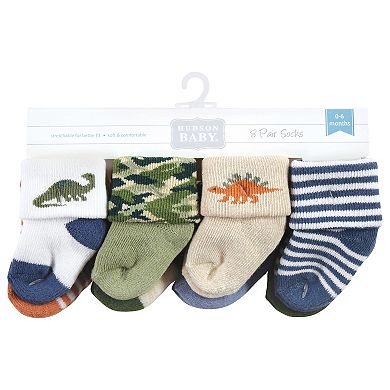Hudson Baby Infant Boys Cotton Rich Newborn and Terry Socks, Dinosaur Explorer