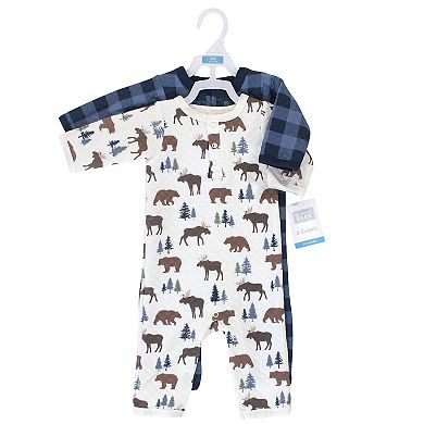 Hudson Baby Infant Boy Premium Quilted Coveralls 2pk, Moose Bear