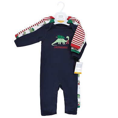 Hudson Baby Infant Boy Cotton Coveralls, Christmasaurus