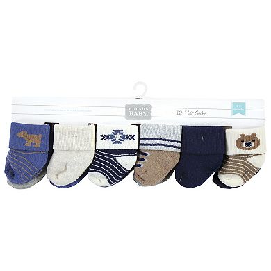 Hudson Baby Infant Boy Cotton Rich Newborn and Terry Socks, Bear 12-Pack