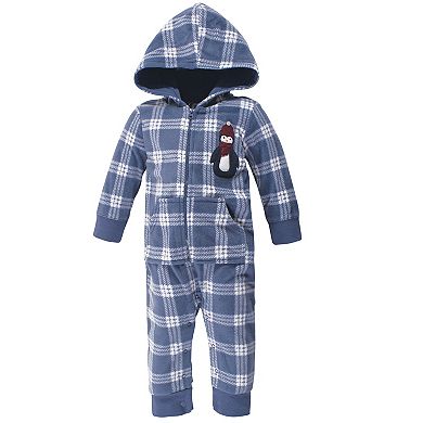 Hudson Baby Infant Boy Fleece Jumpsuits, Coveralls, and Playsuits 2pk, Blue Penguin