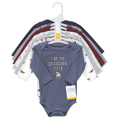 Hudson Baby Infant Boy Cotton Long-Sleeve Bodysuits, Boy Dogs 7-Pack