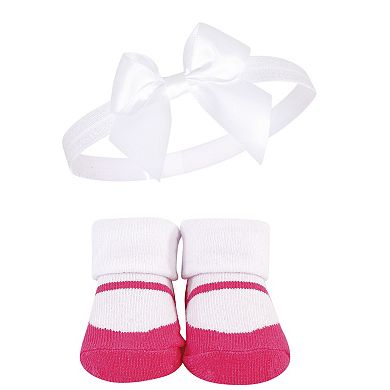 Girl Headband and Socks Giftset, Dk.Pink Black, One Size