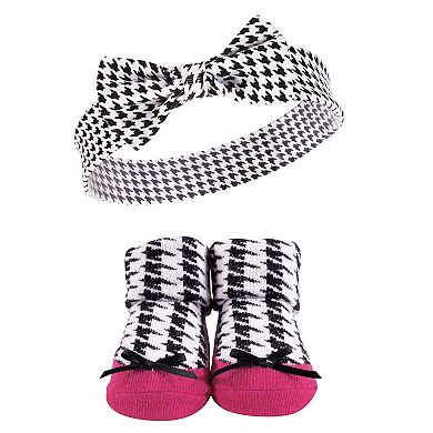 Girl Headband and Socks Giftset, Dk.Pink Black, One Size
