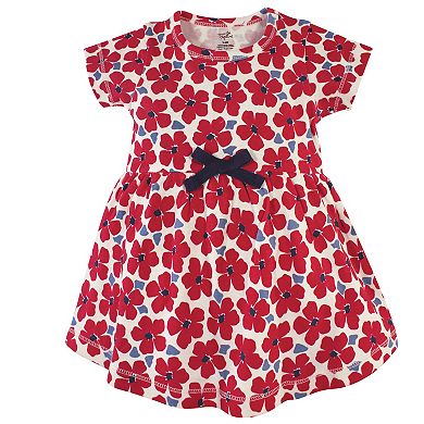 Touched by Nature Baby and Toddler Girl Organic Cotton Dress and Cardigan 2pc Set, Red Flowers
