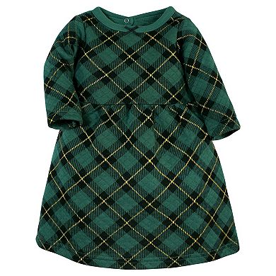 Hudson Baby Infant and Toddler Girl Quilted Cotton Dress and Leggings, Forest Green Plaid