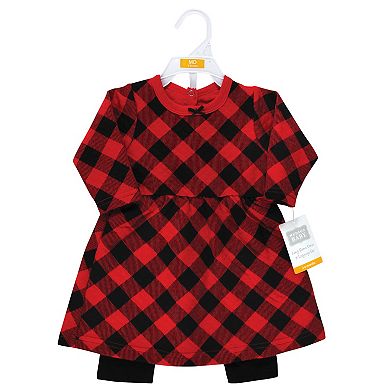 Hudson Baby Toddler Girl Quilted Cotton Dress and Leggings, Buffalo Plaid