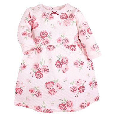 Hudson Baby Toddler Girl Quilted Cotton Dress and Leggings, Blush Rose