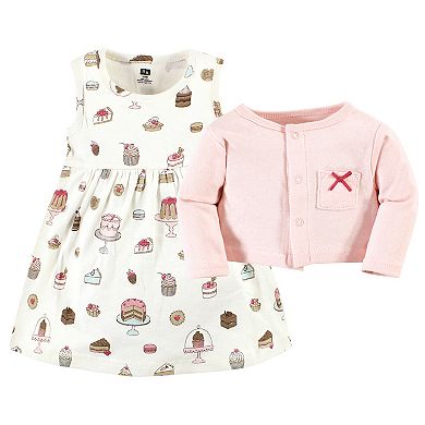 Hudson Baby Infant and Toddler Girl Cotton Dress and Cardigan Set, Sweet Bakery