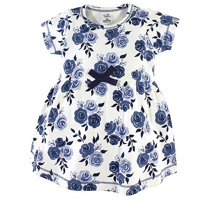 Touched by Nature Baby and Toddler Girl Organic Cotton Dress and Cardigan 2pc Set, Navy Floral