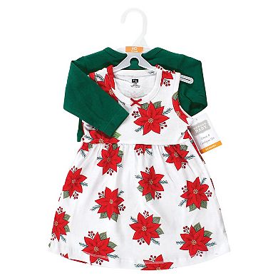 Hudson Baby Infant and Toddler Girl Cotton Dress and Cardigan Set, Poinsettia