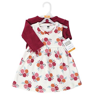 Hudson Baby Infant and Toddler Girl Cotton Dress and Cardigan Set, Autumn Rose