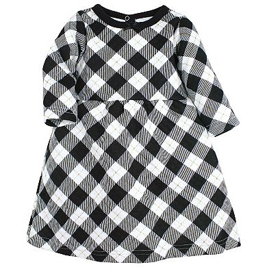 Hudson Baby Infant Girl Quilted Cotton Dress and Leggings, Black Gold Plaid