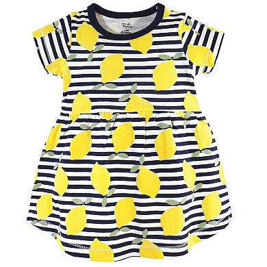 Touched by Nature Baby and Toddler Girl Organic Cotton Dress and Cardigan 2pc Set, Lemons