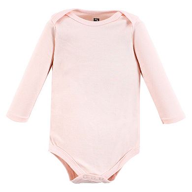 Hudson Baby Infant Girl Cotton Long-Sleeve Bodysuits, Cinnamon Pink Prints 3-Pack