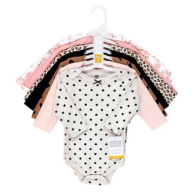 Hudson Baby Infant Girl Cotton Long-Sleeve Bodysuits, Cinnamon Pink Prints 7-Pack