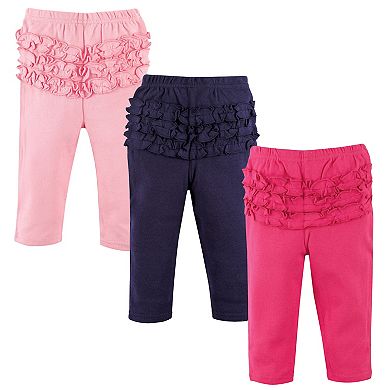 Hudson Baby Infant and Toddler Girl Cotton Pants 3pk, Pink Navy