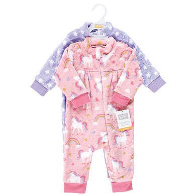 Hudson Baby Infant Girl Plush Jumpsuits, Celestial Unicorn