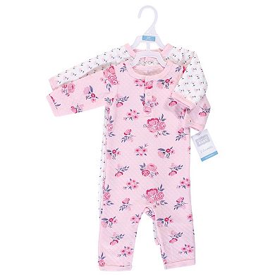 Hudson Baby Infant Girl Premium Quilted Coveralls 2pk, Pink Navy Floral