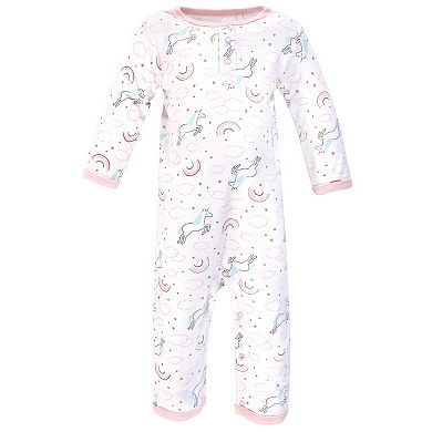 Hudson Baby Infant Girl Cotton Coveralls 3pk, Glitter Unicorn