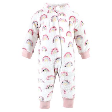 Hudson Baby Infant Girl Plush Jumpsuits, Modern Rainbow