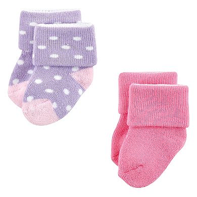 Luvable Friends Baby Girl Newborn and Baby Terry Socks, Coral Lilac Mary Janes 12-Pack