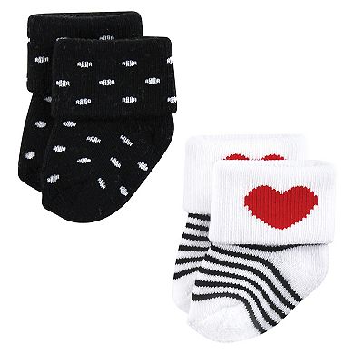 Hudson Baby Infant Girl Cotton Rich Newborn and Terry Socks, Mom and Dad Girl Red Black