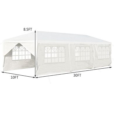 10 x 30 Feet Outdoor Canopy Tent with 6 Removable Sidewalls and 2 Doorways-White