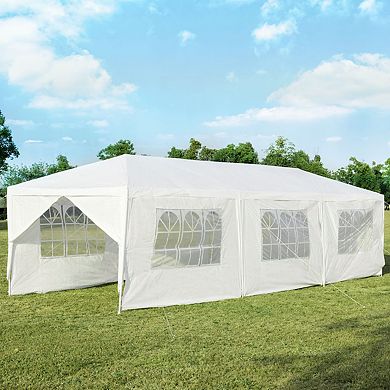 10 x 30 Feet Outdoor Canopy Tent with 6 Removable Sidewalls and 2 Doorways-White