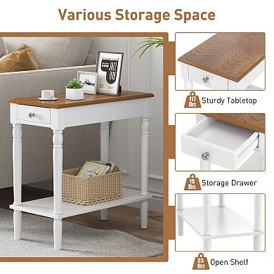 Narrow Side Table with Drawer and Open Storage Shelf