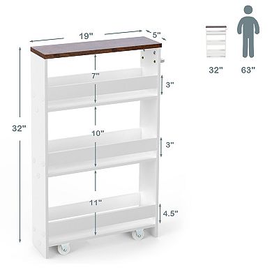 Rolling Kitchen Slim Storage Cart Mobile Shelving Organizer With Handle