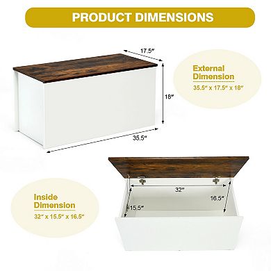 Flip-top Storage Chest with Self-hold Cover and Pneumatic Rod-White