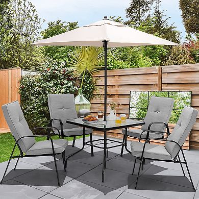 4 Patio Dining Stackable Chairs Set with High-Back Cushions