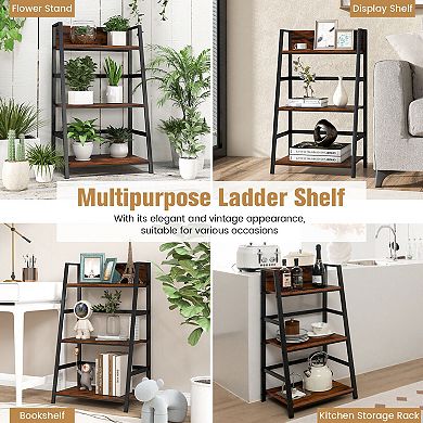 3-Tier Ladder Industrial Bookshelf with Metal Frame