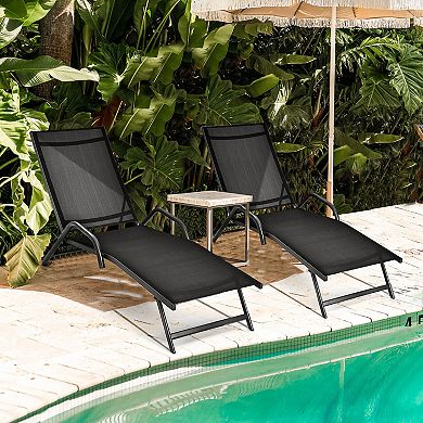 2 Pieces Outdoor Chaise Lounge with 5-Position Adjustable Backrest-Black