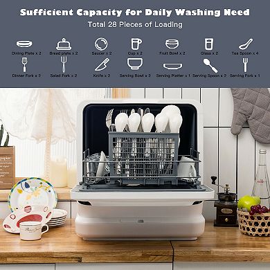 Portable Countertop Dishwasher Air Drying 5 Programs with 7.5L Water Tank