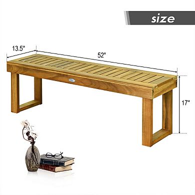 52 Inch Acacia Wood Dining Bench with Slatted Seat