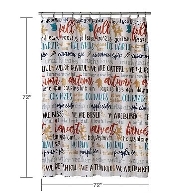 SKL Home Modern Autumn Words Fabric Shower Curtain and Hook Set