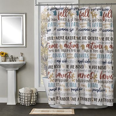 SKL Home Modern Autumn Words Fabric Shower Curtain and Hook Set