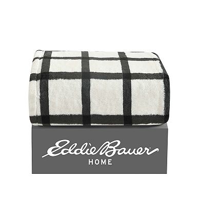 Eddie Bauer Bunkhouse Plaid Gray Faux Fur Throw Blanket