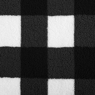Eddie Bauer Cabin Black & White Oversized Plaid Print Sherpa Throw Blanket