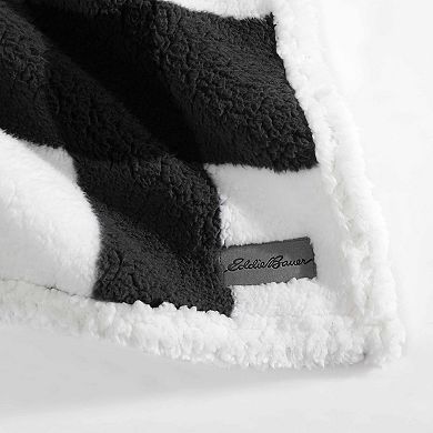 Eddie Bauer Cabin Black & White Oversized Plaid Print Sherpa Throw Blanket