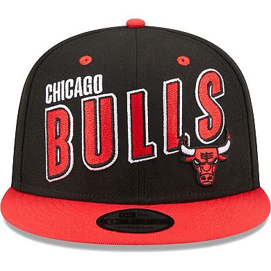 Men's New Era Black/Red Chicago Bulls Stacked Slant 2-Tone 9FIFTY Snapback Hat