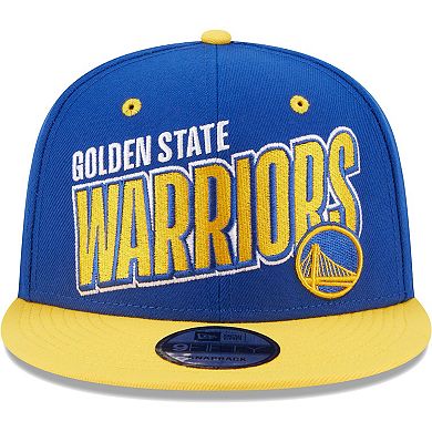 Men's New Era Royal/Gold Golden State Warriors Stacked Slant 2-Tone 9FIFTY Snapback Hat